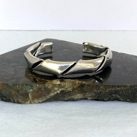 Sterling Silver 925 Heavy Chunky Oval Twisted Cuff Bracelet Sz 6.5" 33g - Picture 2 of 16